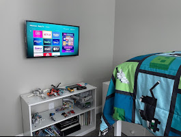 55-inch TV mounted on drywall in Canton, GA bedroom with tilt mount