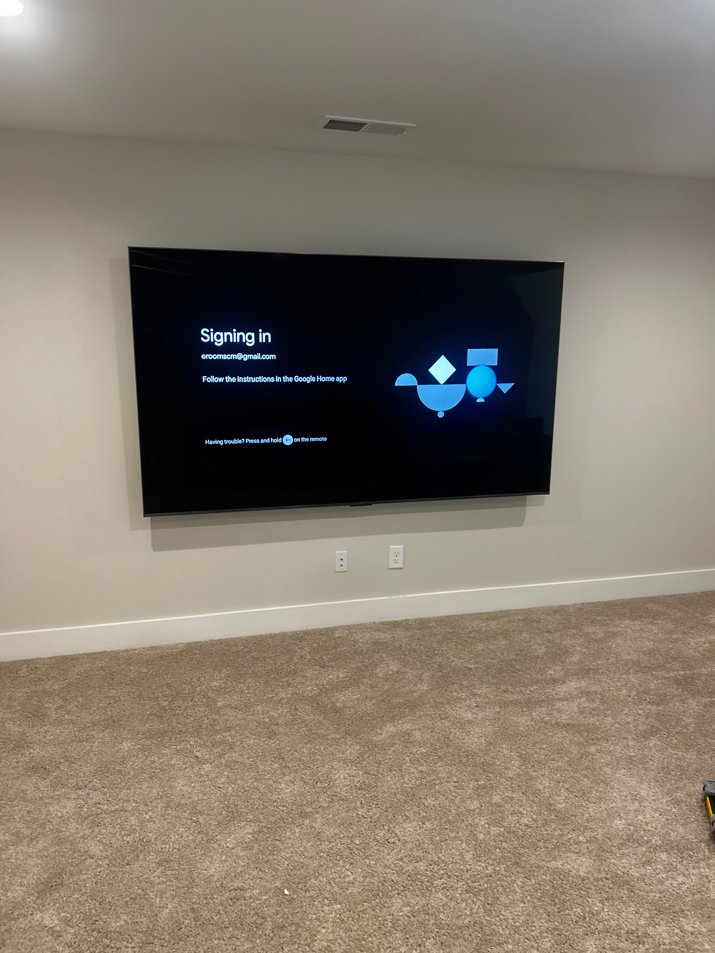 98-inch TV mounted on drywall in Peachtree City, GA