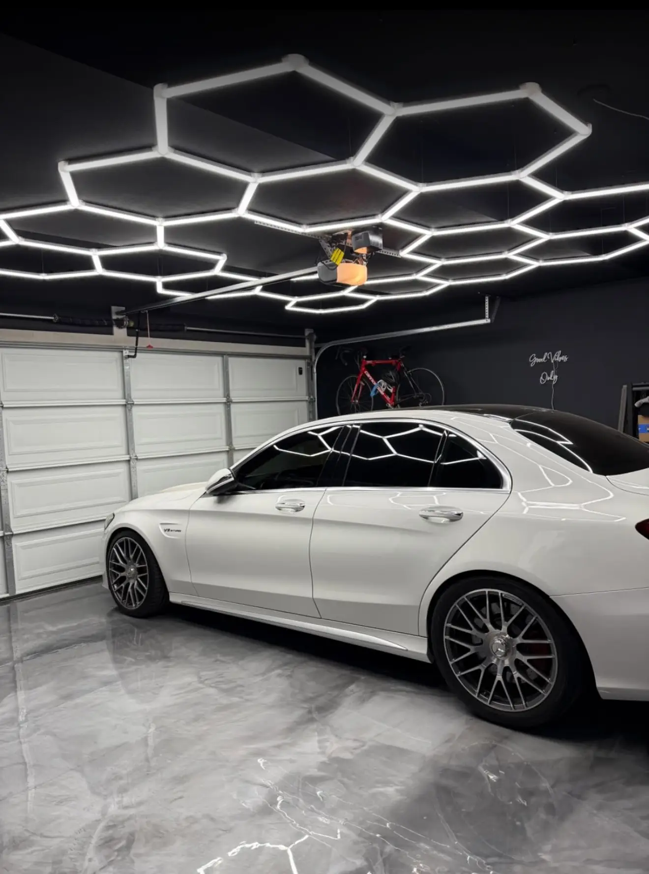 gaming room hexagon LED lighting setup