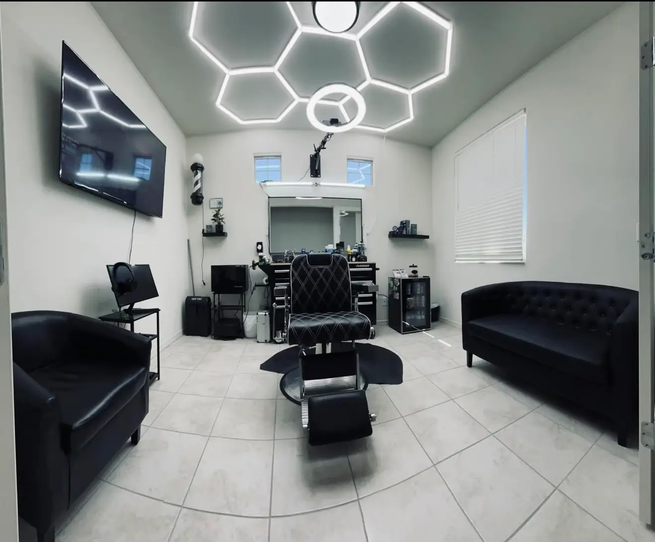 honeycomb LED lights mounted on wall